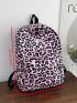 Medium Classic Backpack Leopard Pattern Letter Patch Decor