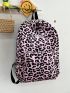 Medium Classic Backpack Leopard Pattern Letter Patch Decor