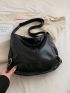 Large Hobo Bag Stitch Detail Ring Decor Black