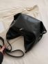 Large Hobo Bag Stitch Detail Ring Decor Black