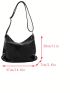 Large Hobo Bag Stitch Detail Ring Decor Black