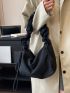 Minimalist Hobo Bag Black Drawstring Detail