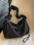 Minimalist Hobo Bag Black Drawstring Detail