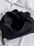 Minimalist Hobo Bag Black Drawstring Detail