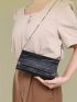 Mini Flap Square Bag Crocodile Embossed Minimalist Black