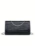 Mini Flap Square Bag Crocodile Embossed Minimalist Black