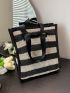 Medium Straw Bag Two Tone Striped Pattern