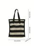 Medium Straw Bag Two Tone Striped Pattern