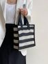 Medium Straw Bag Two Tone Striped Pattern