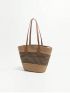 Large Straw Bag Striped Pattern Colorblock