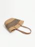 Large Straw Bag Striped Pattern Colorblock