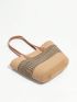 Large Straw Bag Striped Pattern Colorblock