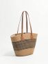 Large Straw Bag Striped Pattern Colorblock