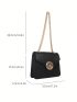 Mini Flap Square Bag Metal Decor Chain Strap Black