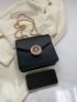 Mini Flap Square Bag Metal Decor Chain Strap Black