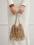 Small Crochet Bag Green Fringe Decor