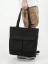 Black Shoulder Tote Bag Pocket Front For Daily