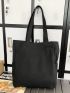 Black Shoulder Tote Bag Pocket Front For Daily