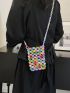 Mini Square Bag Colorblock Heart Beaded Fashionable
