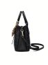 Crocodile Embossed Top Handle Bag Twilly Scarf Decor Black