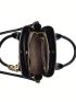 Crocodile Embossed Top Handle Bag Twilly Scarf Decor Black