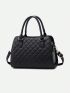 Quilted Top Handle Bag Double Handle Black Elegant