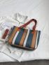 Striped Pattern Shoulder Tote Bag Medium With Bag Charm