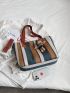 Striped Pattern Shoulder Tote Bag Medium With Bag Charm