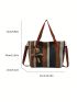 Striped Pattern Shoulder Tote Bag Medium With Bag Charm