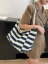 Striped Pattern Shopper Bag Double Handle Casual