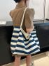 Striped Pattern Shopper Bag Double Handle Casual