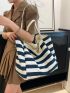 Striped Pattern Shopper Bag Double Handle Casual