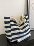 Striped Pattern Shopper Bag Double Handle Casual