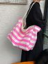 Striped Pattern Shopper Bag Double Handle Casual