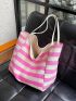 Striped Pattern Shopper Bag Double Handle Casual