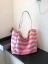 Striped Pattern Shopper Bag Double Handle Casual