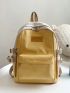 Letter Patch Decor Classic Backpack Medium Zipper