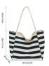 Striped Pattern Shopper Bag Double Handle Casual