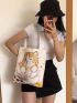 1pc Cartoon Cat Print Storage Bag, Modern Polyester Shopping Bag For Home