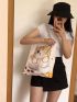 1pc Cartoon Cat Print Storage Bag, Modern Polyester Shopping Bag For Home