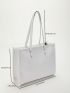 Geometric Pattern Shoulder Tote Bag Small White Elegant