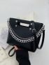 Studded & Chain Decor Square Bag Medium Black