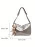 Minimalist Hobo Bag Medium Zipper With Bag Charm Pink