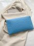 Crocodile Embossed Envelope Bag Medium Blue Metal Heart Decor