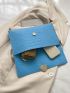 Crocodile Embossed Envelope Bag Medium Blue Metal Heart Decor