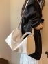 Minimalist Hobo Bag Large Capacity White Zipper