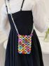 Mini Square Bag Colorblock Heart Beaded Fashionable