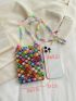 Mini Square Bag Colorblock Heart Beaded Fashionable