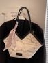 Large Capacity Tote Bag Double Handle Two Tone Twilly Scarf Decor