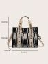 Cute Tote Bag Double Handle Cartoon Print Contrast Binding, Clear Bag